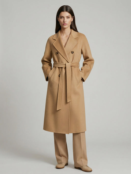 Wool Cashmere Blend Vintage A-line Coat With Classic Lapel And Belt For Women 2026