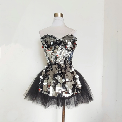 Sweetheart neck glitter mesh mini dress