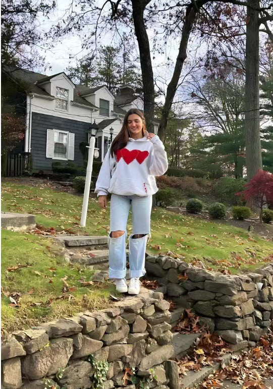 Triple Heart Stitched Drawstring Hoodie