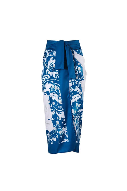 Blue Swimsuit Set Pearl Floral Accents