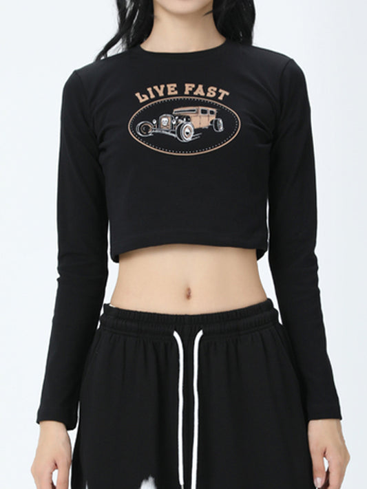 Lettering Printed Long Sleeve Tee