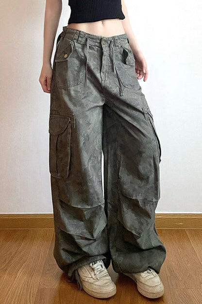Vintage Camo Wide-Leg Cargo Pant