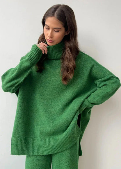 Bold Comfort - Oversized Knit Turtleneck and Pants Set
