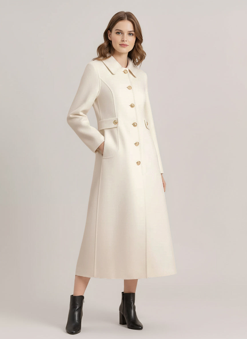 Vintage Wool Cashmere Blend Coat With Golden Buttons For Women 2026