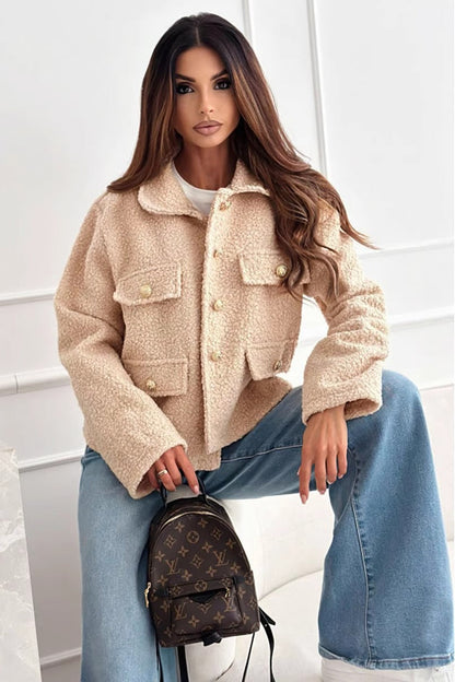 Lapel Button Sherpa Long Sleeve Coat