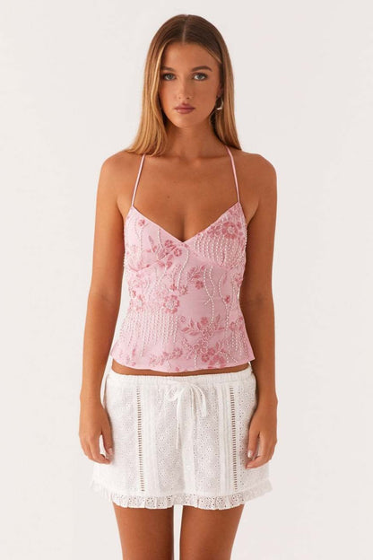 Beaded Exquisite Heavy Work One-Piece Cami Top