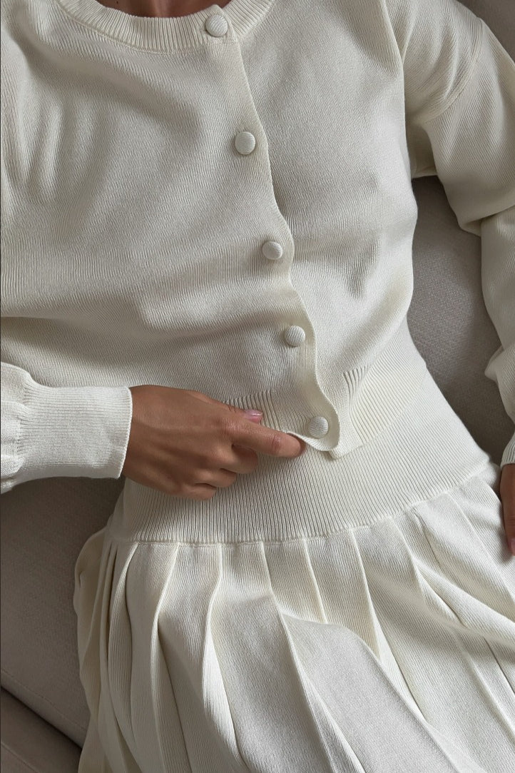 Ruffled Short Knit Cardigan Mini Skirt Two Piece Set