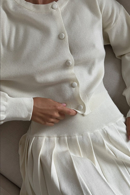 Ruffled Short Knit Cardigan Mini Skirt Two Piece Set