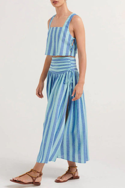 Lace-up Tank and Ruched Waist Midi Skirt Set