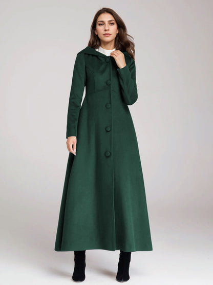 Wool Blend Coat With Hood Dark Navy A-line Flared Maxi Outerwear For Women 2026