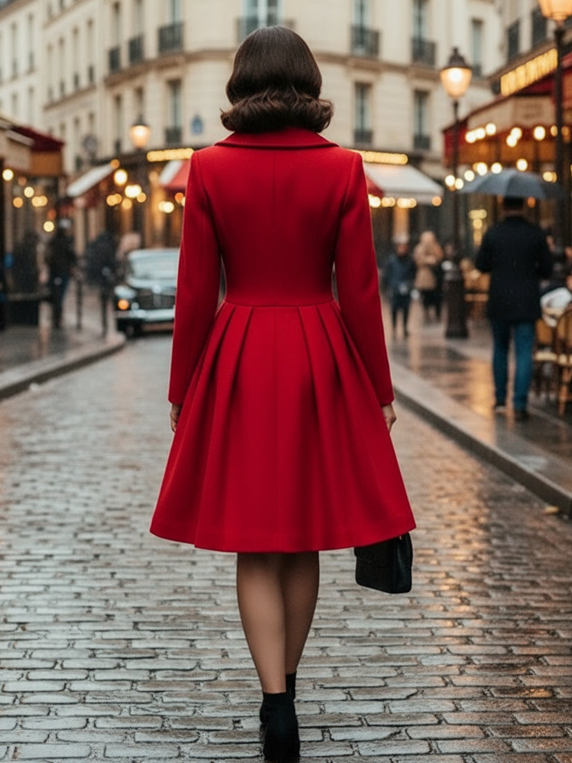 Retro Red 1950s Double-Breasted A-line Woolen Coat For Women 2026