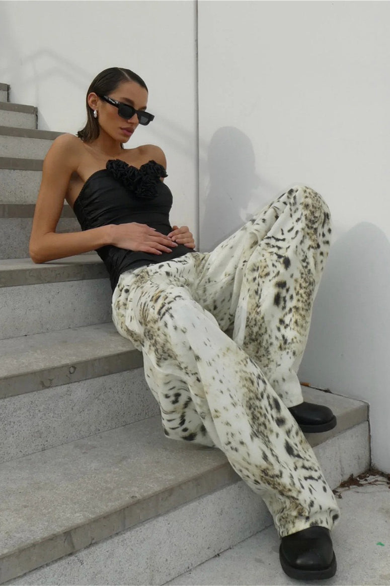 Vintage Washed Leopard Wide Leg Jeans