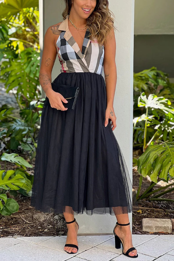 BLACK TULLE SKIRT AND PLAID TOP HALTER DRESS