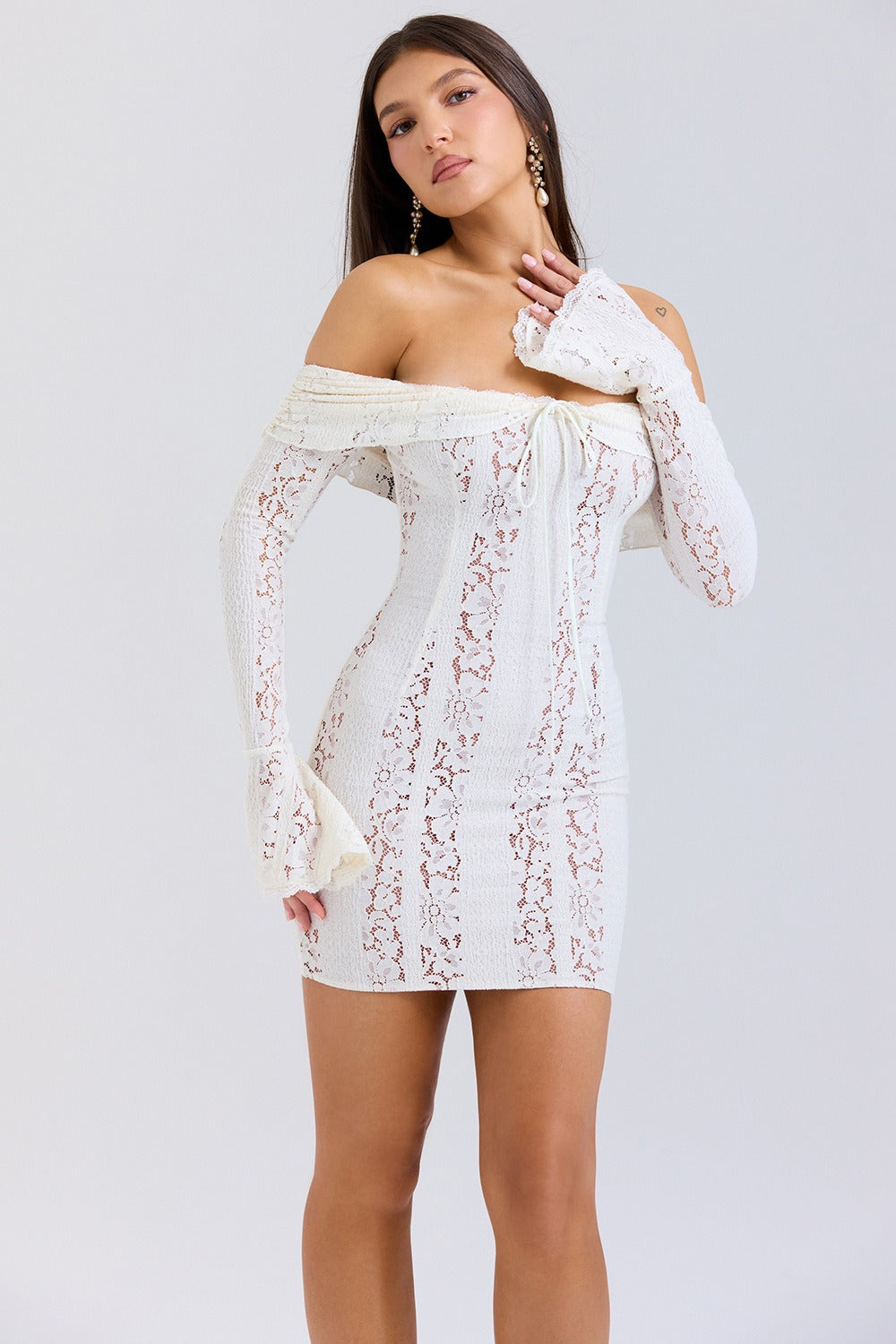 Sexy Off Shoulder Waist Tie Lace Dress
