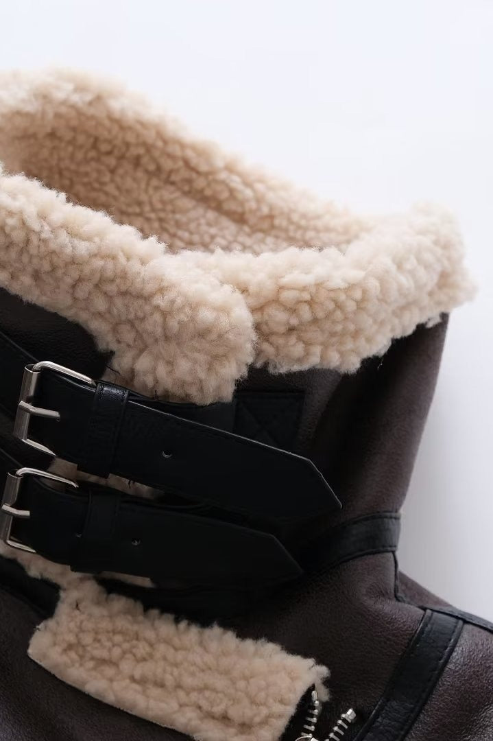 Multi-Zip Faux Shearling Longline Jacket