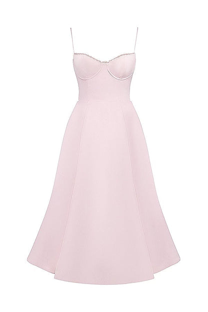 Lace Trim Sweetheart Corset Bodice Tulle Petticoat Fit and Flare Midi Dress