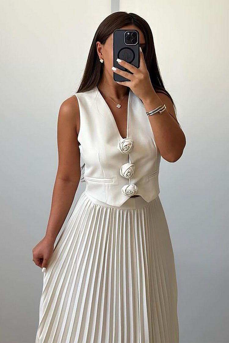 Madeline Rosette Pleated Skirt Set