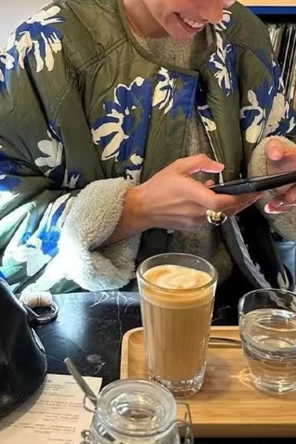 Floral Printed Round Neck Single Breasted Thin Cotton Jacket