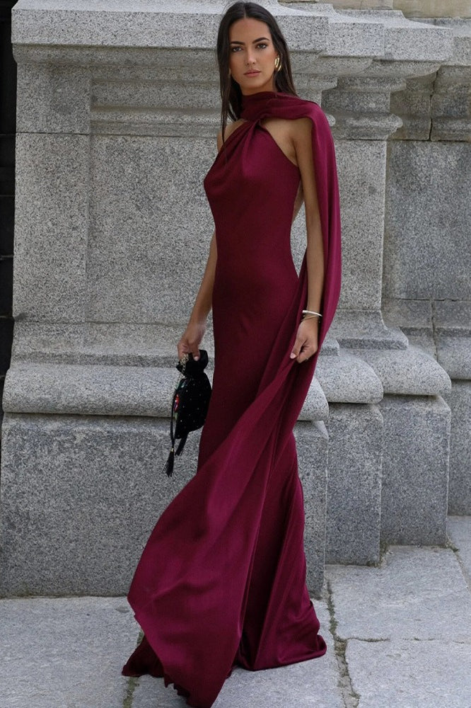 Solid Simple Elegant Tie Strap Sexy Maxi Dress