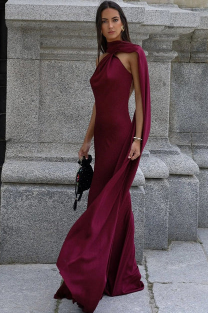 Solid Simple Elegant Tie Strap Sexy Maxi Dress