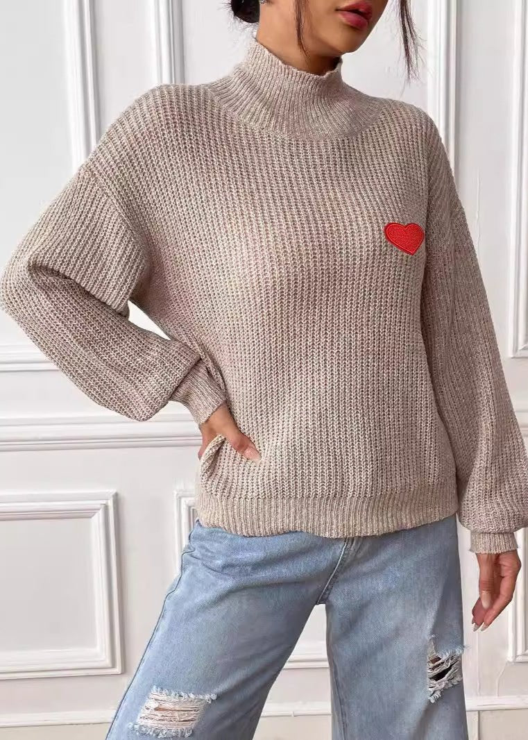Heart Detail Half Turtleneck Pullover