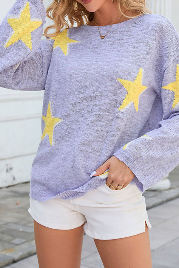 women's five-pointed star knitted long sleeve sweater