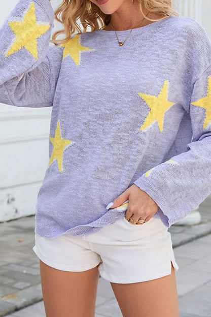 women's five-pointed star knitted long sleeve sweater