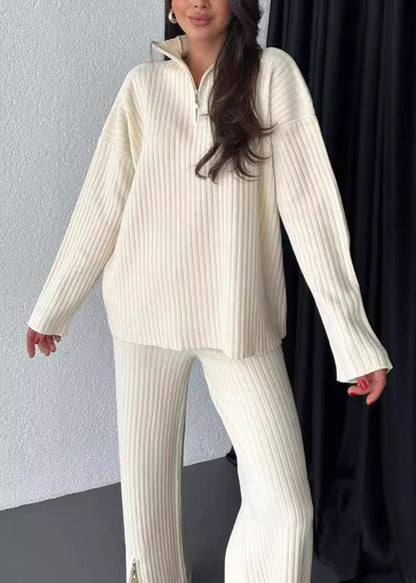 Cozy Ribbed High-Neck Knitted Two-Piece Lounge Set
