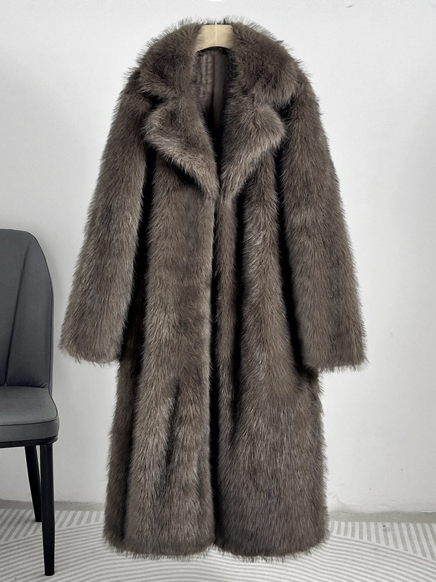Faux Fur Coats Notched Lapel Oversized Winter Long Jacket For Women 2026