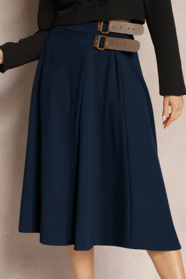 Leather Stitching Solid Color Fashionable Skirt, Elegant and Artistic Retro Skirt for Women