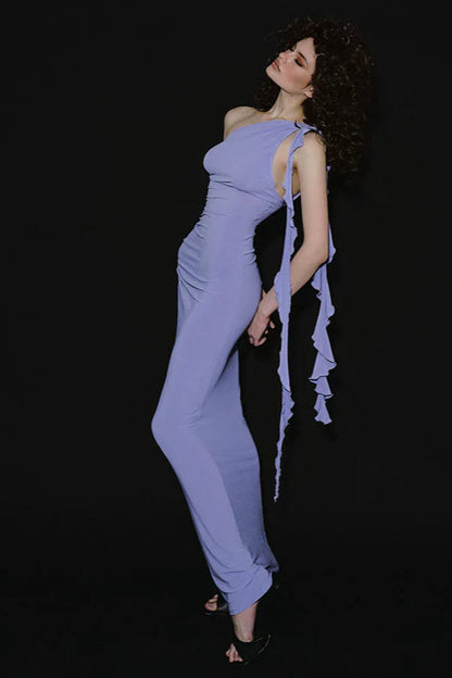 One-Shoulder Backless High-Waist Bodycon Maxi Dress