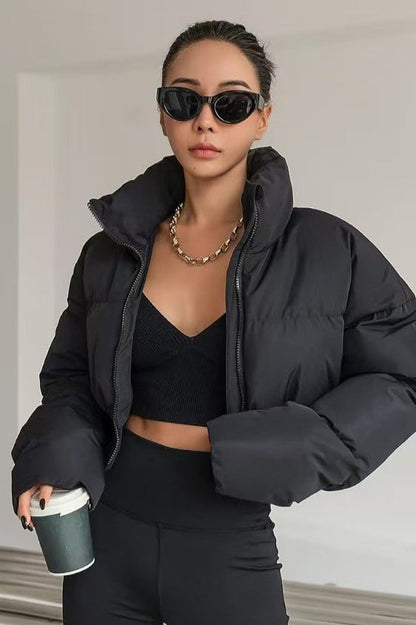 Cropped Patchwork Quilted Puffer Jacket