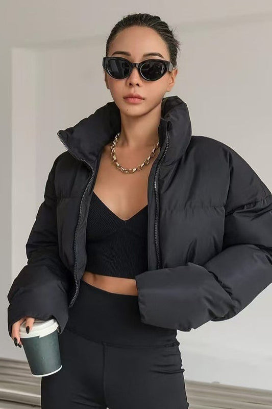 Cropped Patchwork Quilted Puffer Jacket