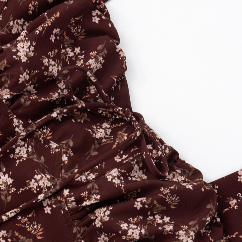 Slit flower print backless zip-up cami maxi dress