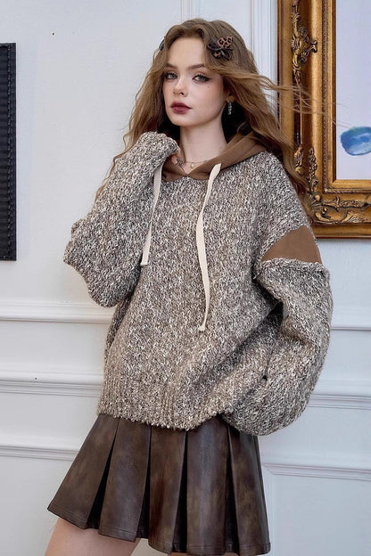 Color Block Hooded Relaxed Sweater