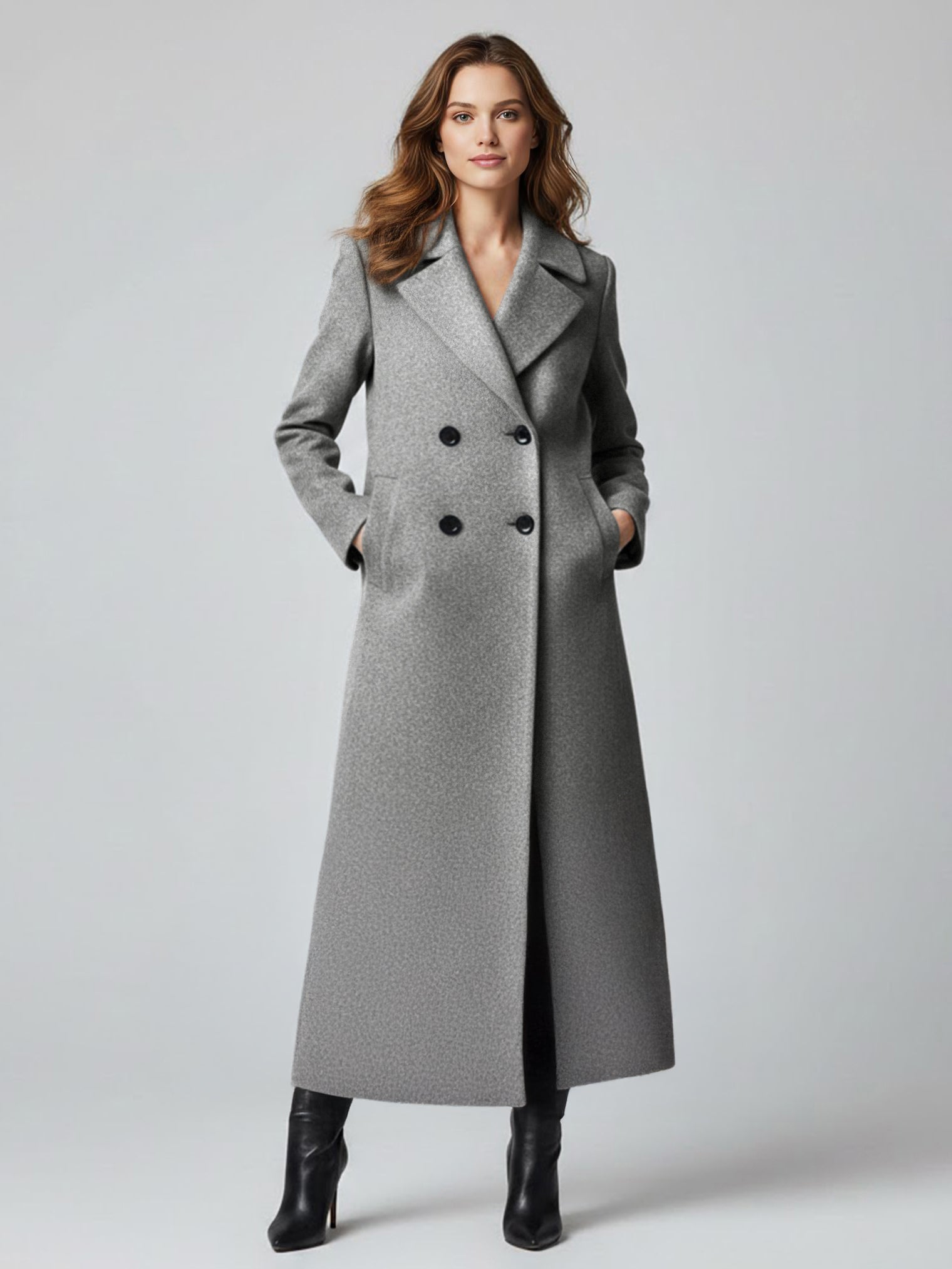Maxi Double-breasted Woolen Coat in Sophisticated Straight Cut For Women 2026