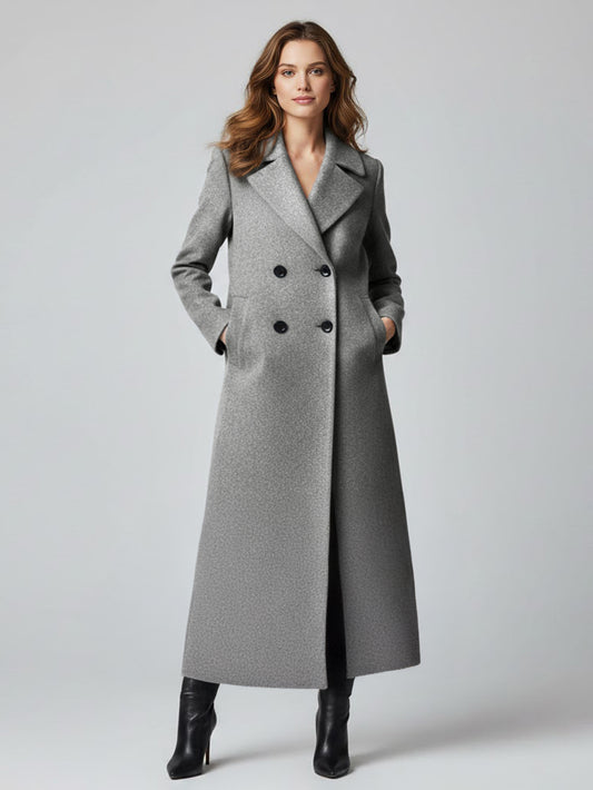 Maxi Double-breasted Woolen Coat in Sophisticated Straight Cut For Women 2026