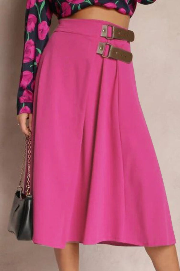 Leather Stitching Solid Color Fashionable Skirt, Elegant and Artistic Retro Skirt for Women