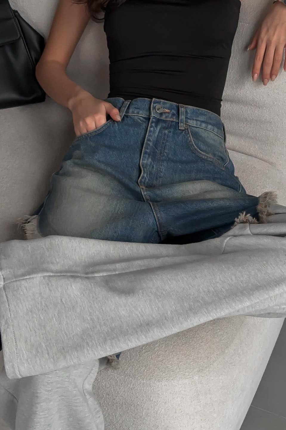 High Waist Frayed Splice Jean