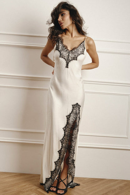 Lace Trim Sexy Silk Dress