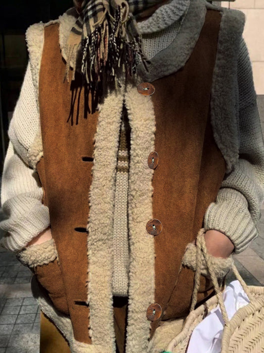 Reversible Lambswool Trim Sleeveless Jacket