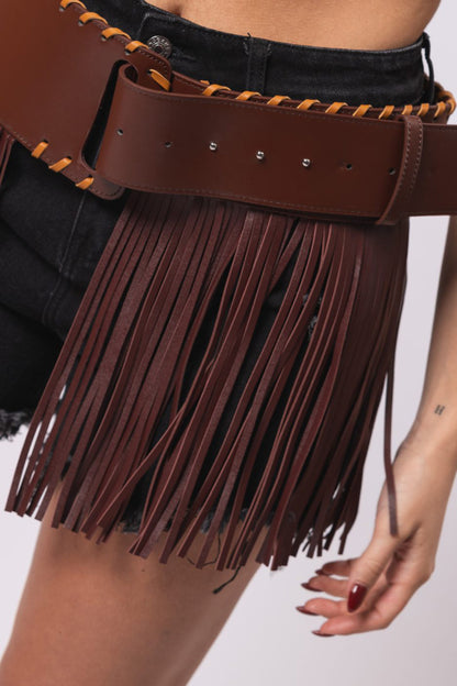 Fashionable Punk Leather Tassel Wide Belt