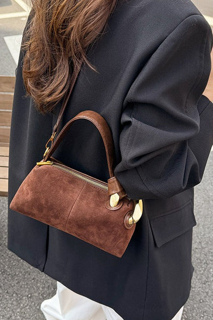 Plain Suede Retro Metal Detail Pillow-style Shoulder Crossbody Bag
