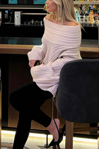 Fashionable Irregular Collar Loose Casual Knitted Sweater