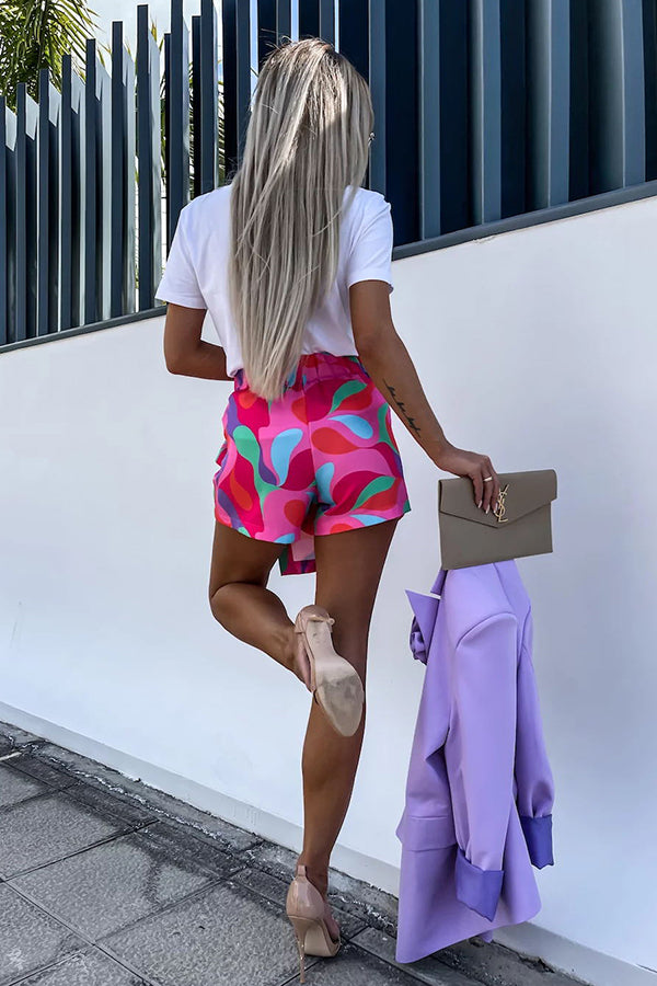 Charming Walk Colorful Printed Front Twist Elastic Waist Skort