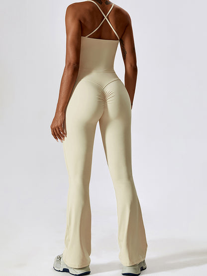 Sporty Solid Quick Dry Cami Top & Flared Pants Set