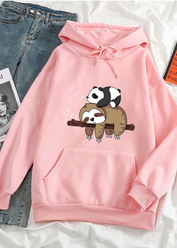 Cozy Sloth & Panda Print Women's Casual Pullover Hoodie