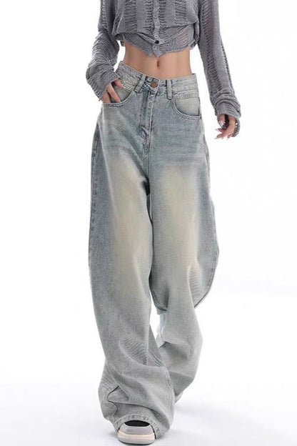 High Waist Draped Gradient Ripped Jeans