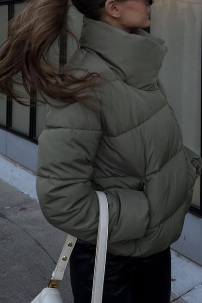 Stand Collar Zipper Windproof Cotton Coat