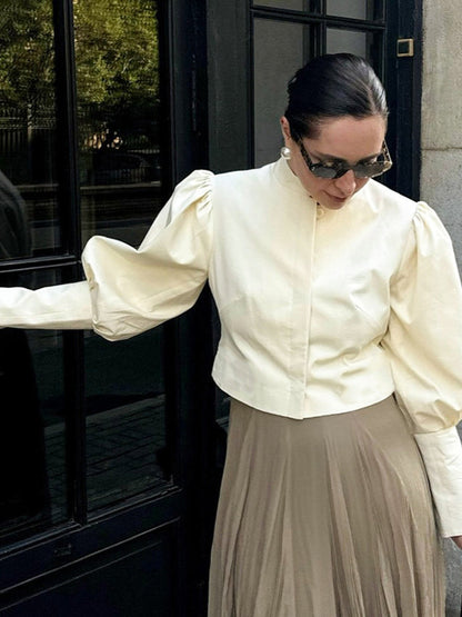 Stand Collar Puff Sleeve Blouse